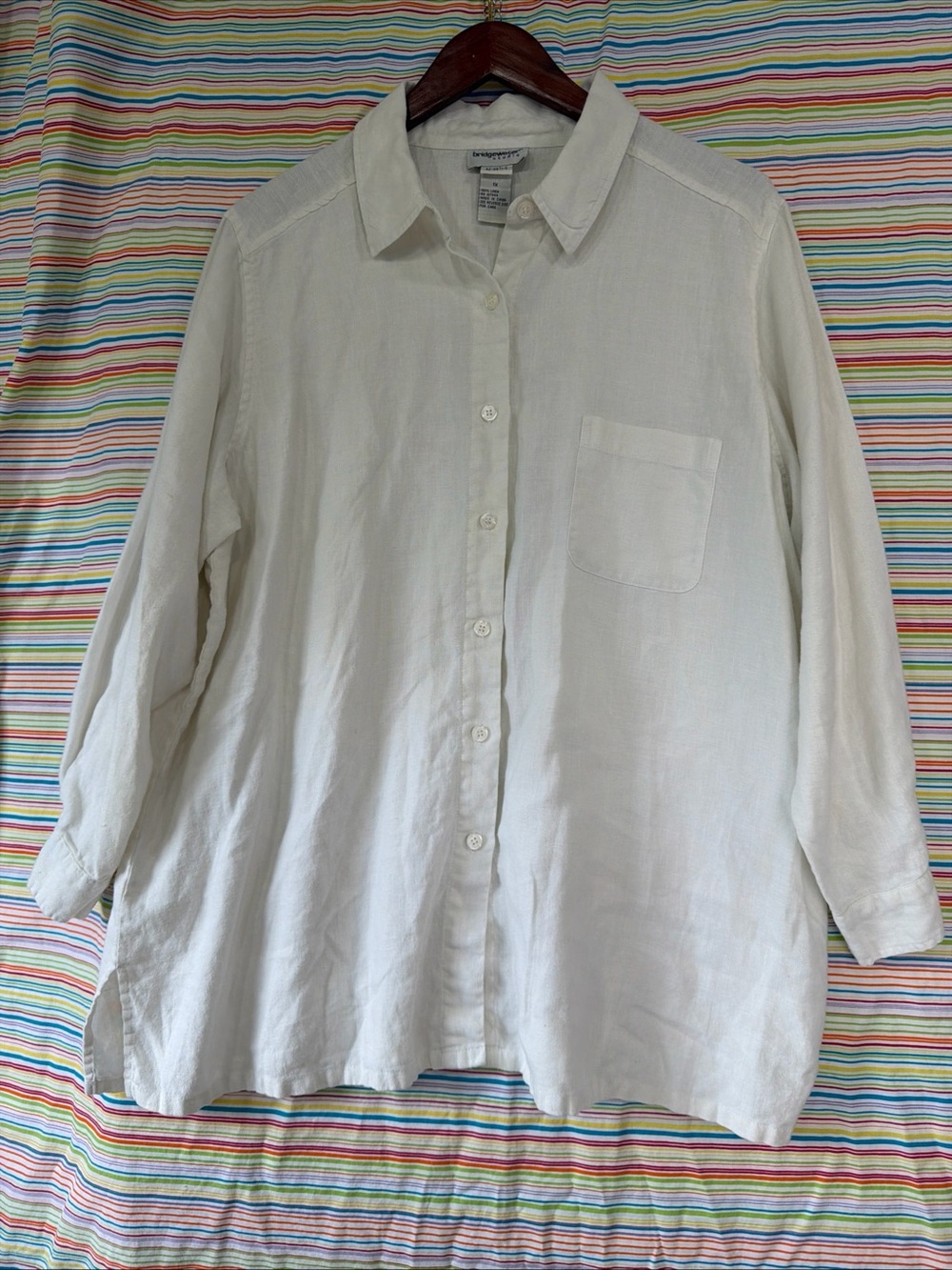 Bridgewater Studio Women Shirt Size 1X 100 Linen Button Up White Beach Summer